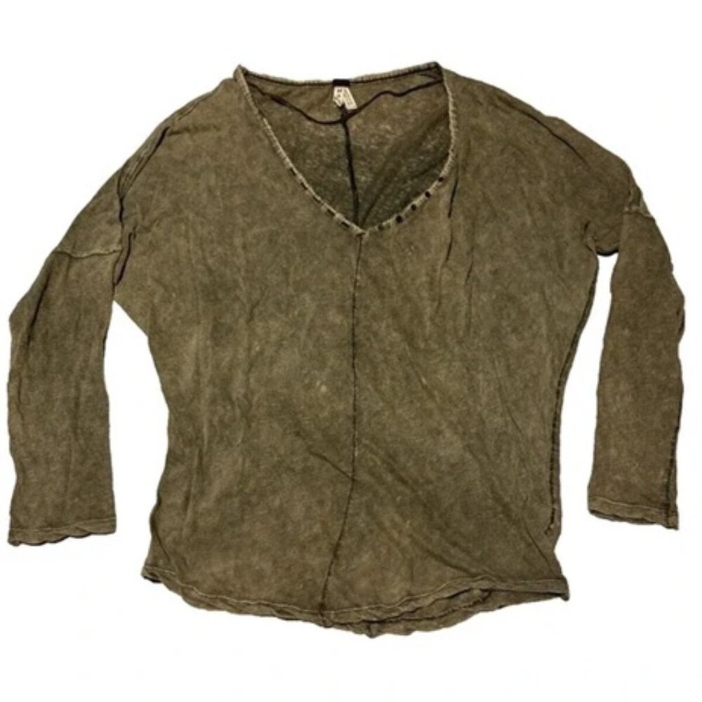 Free People Henley Moss Green Top
